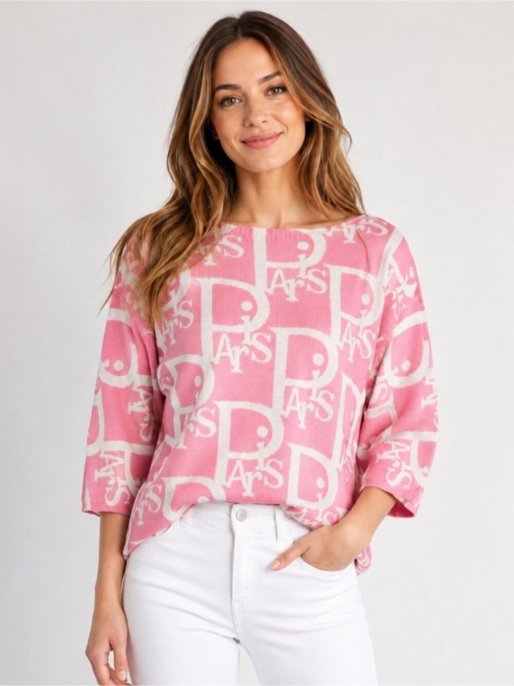 SM236 | Made in Italy Paris Print Lightweight Sweater